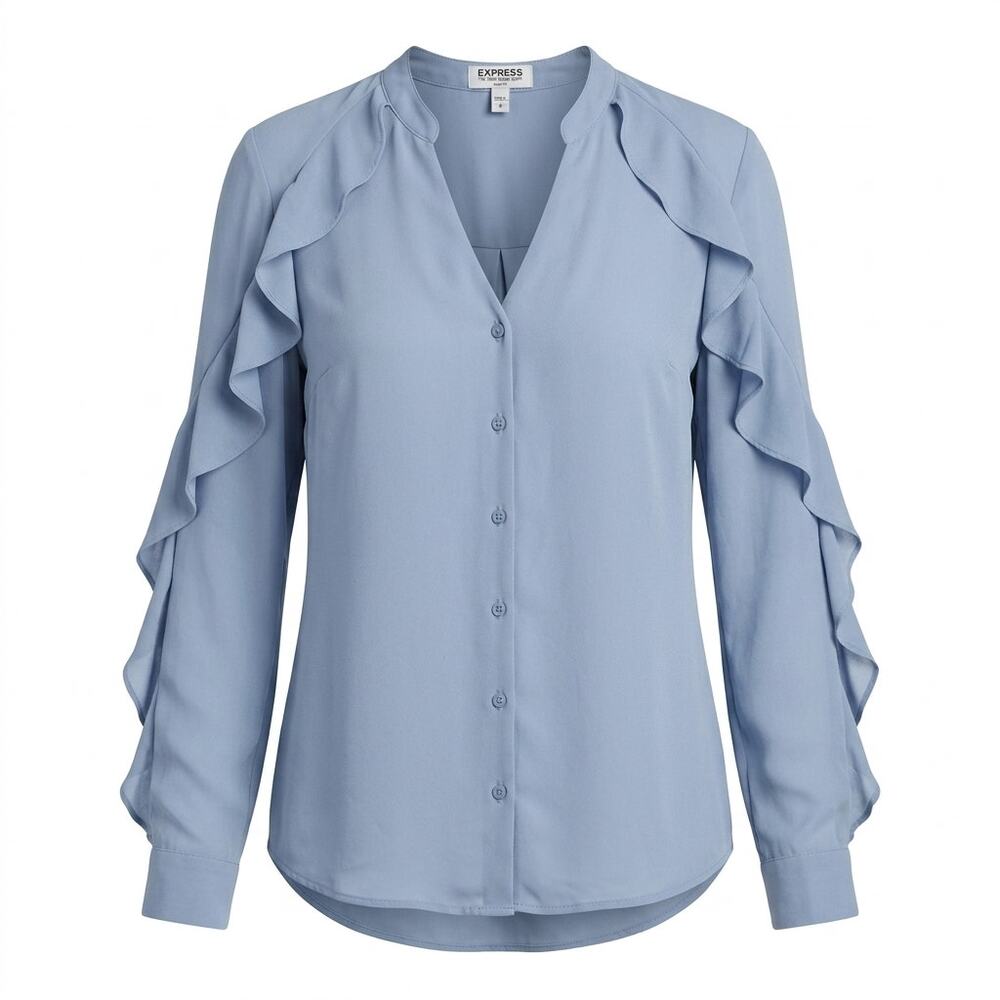 Express THE Portofino Shirt Slim Fit Ruffle Button-Up Shirt Women Size S/P